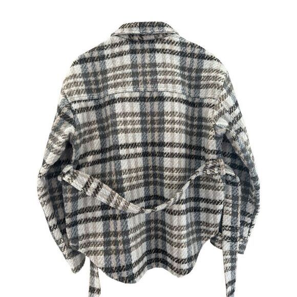 Lulus Women's Seasonal Moves Plaid Collared Belted Shacket Blue Grey XS NWOT - Picture 6 of 9